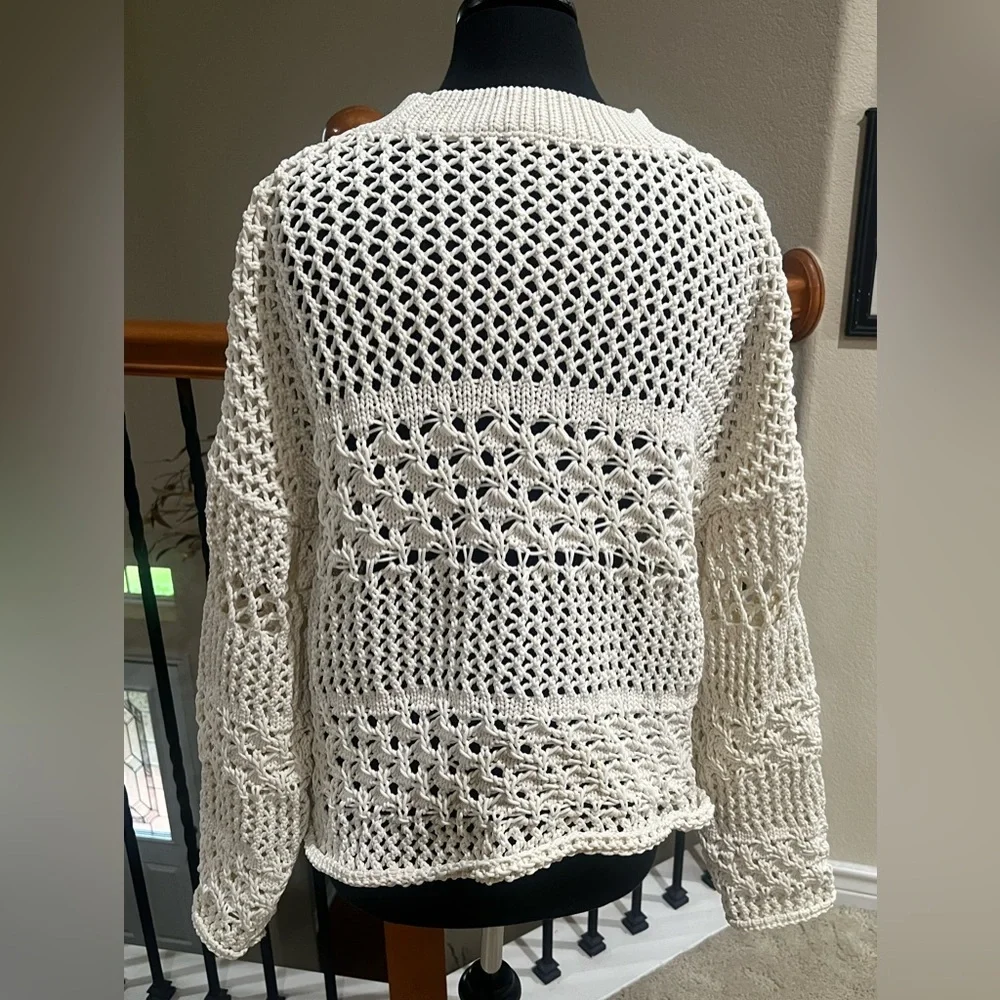BUCKET LIST Cream Open-Knit Crochet Sweater - Lightweight Layering, WOMEN SIZE S